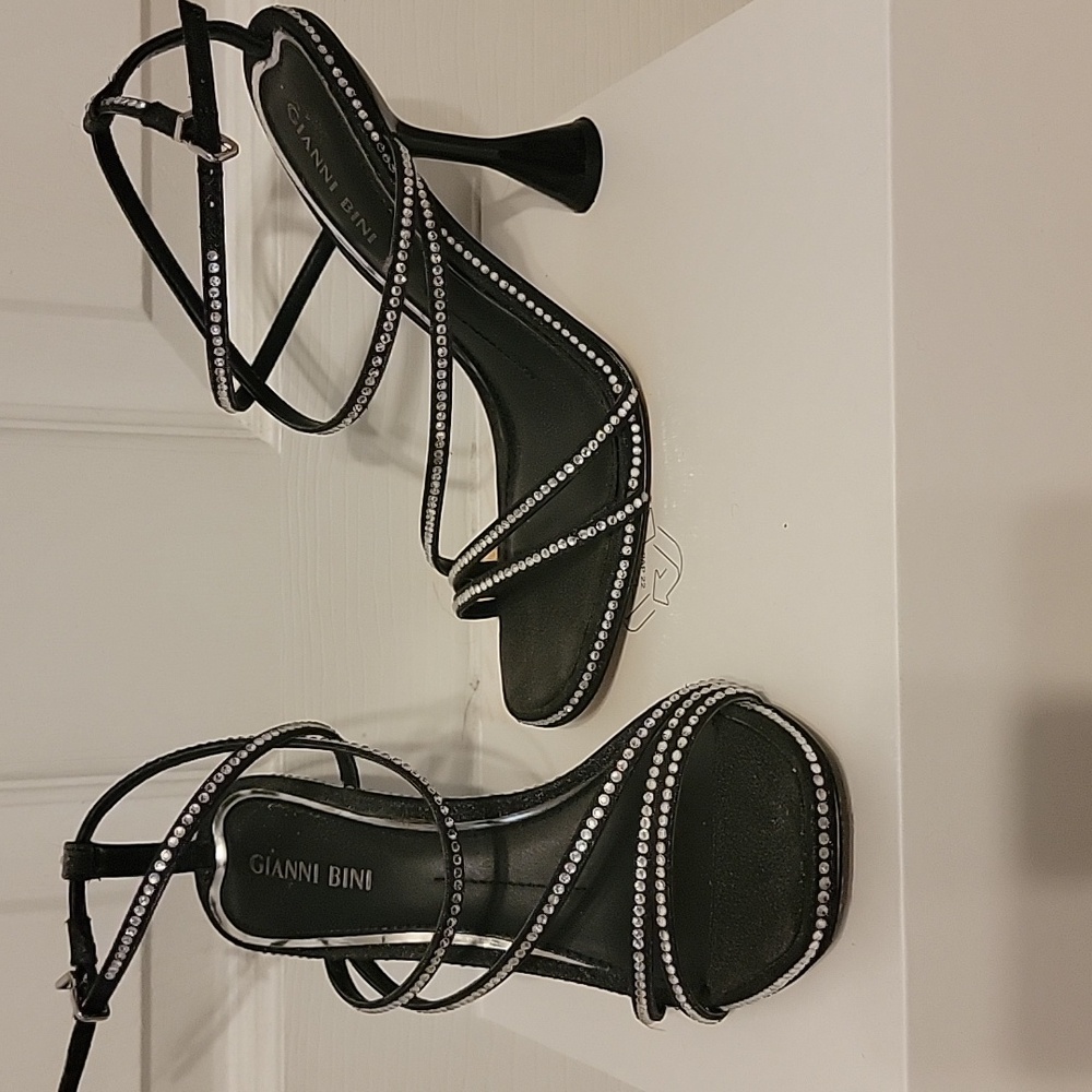 Gianni Bini Black Rhinestone Strappy Heels